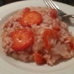 Rice with strawberries . Strawberry and gorgonzola risotto