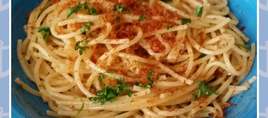 Spaghetti aglio e olio con la bottarga di muggine